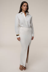 Ivory Hamptons Ribbed Slit Skirt