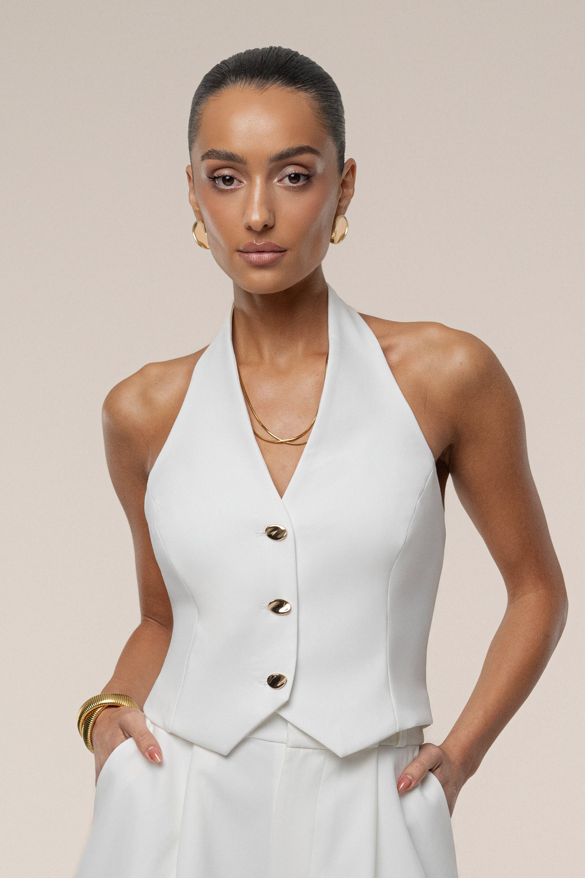 Ivory Luxe Halter Vest