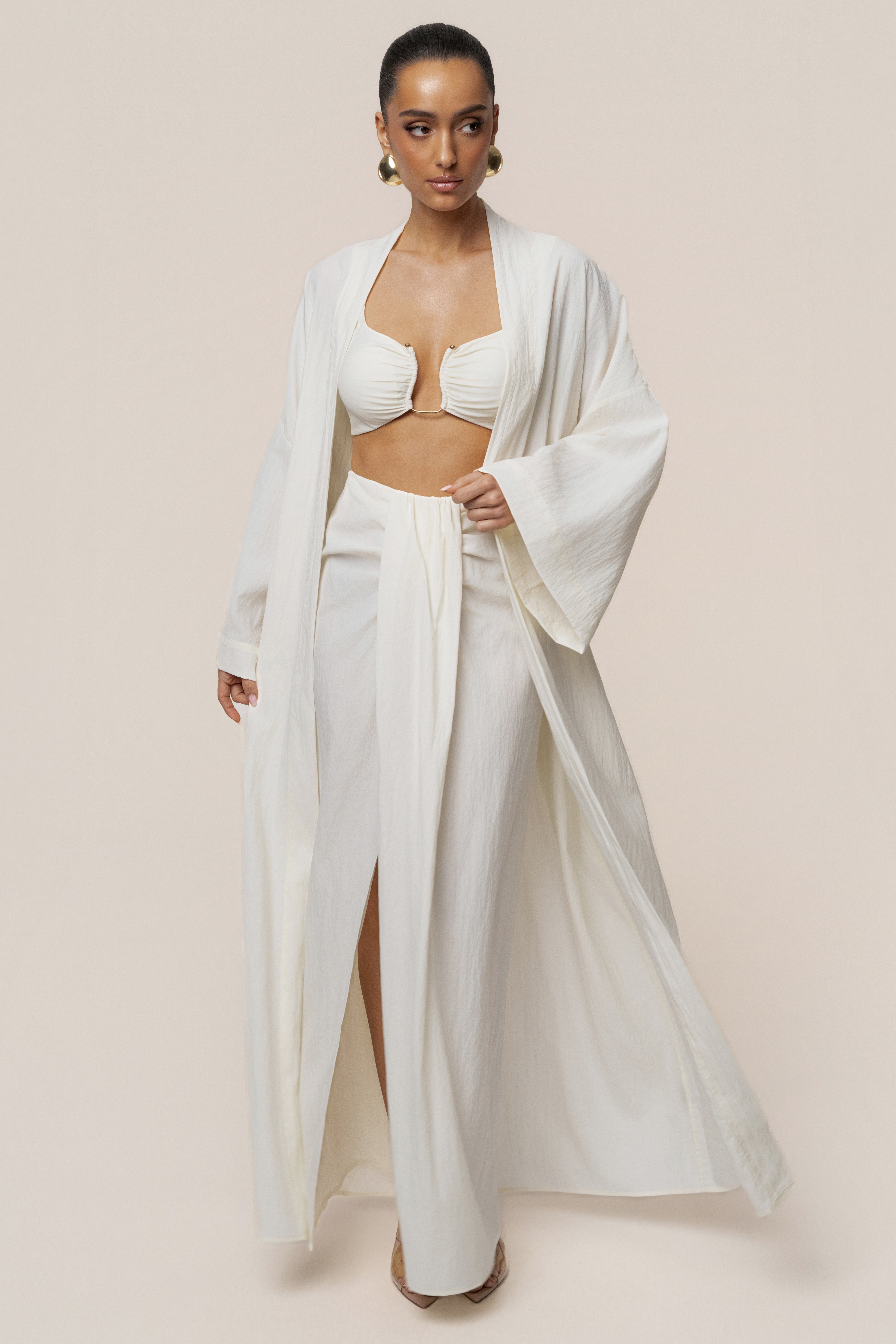 Ivory Flowing Elegance Maxi Skirt