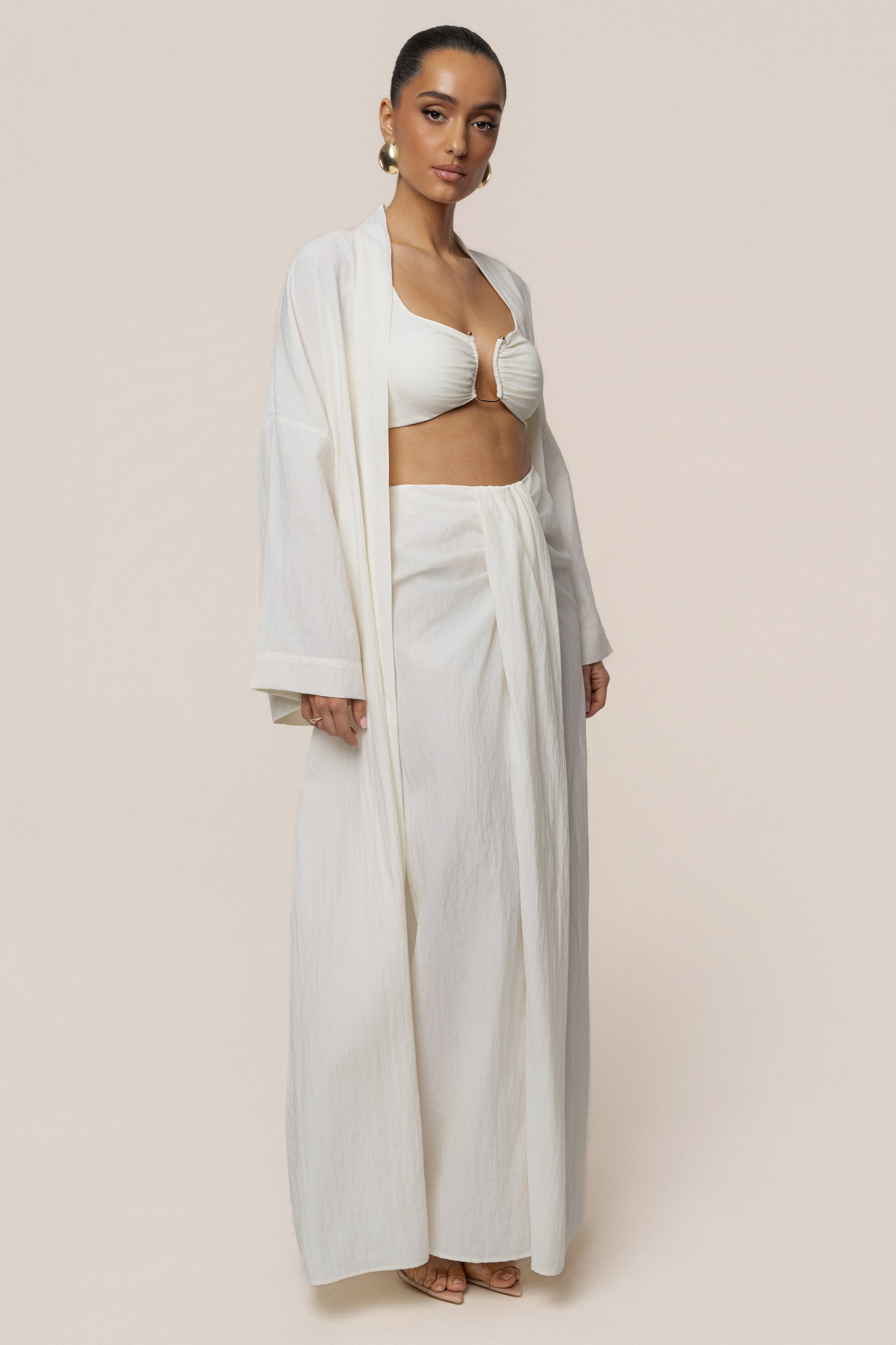 Ivory Flowing Elegance Maxi Skirt