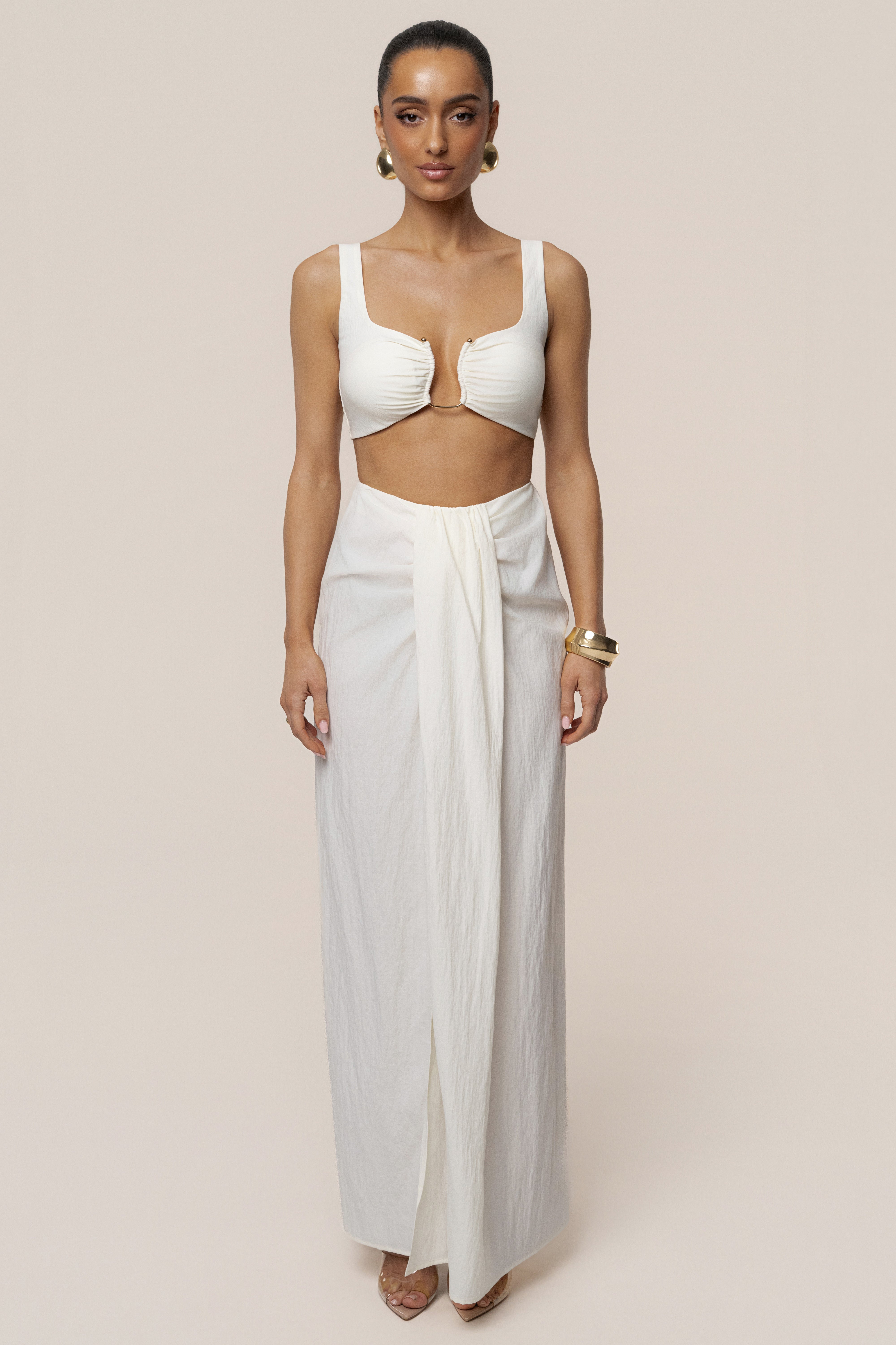 Ivory Flowing Elegance Maxi Skirt