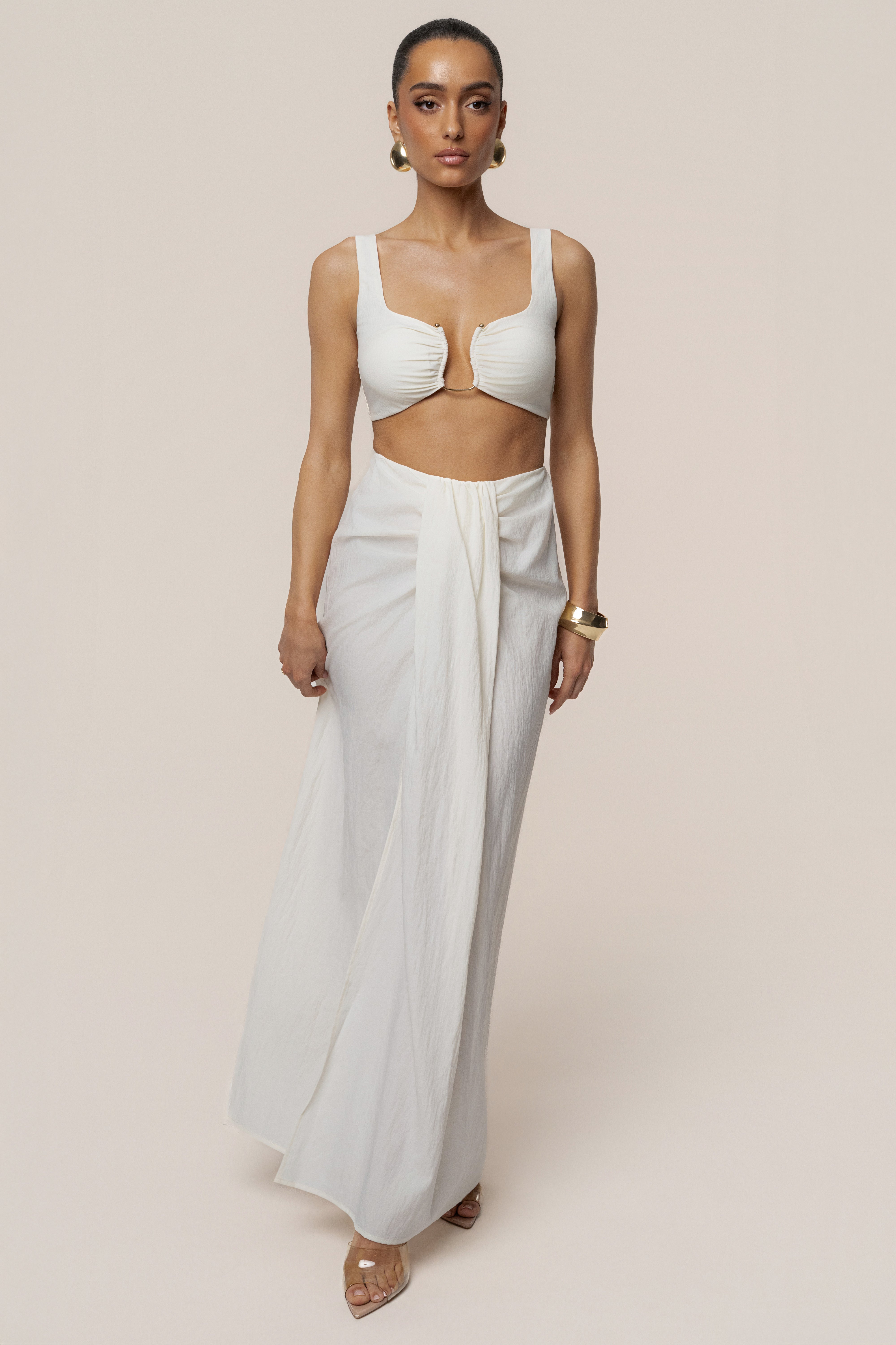 Ivory Flowing Elegance Maxi Skirt