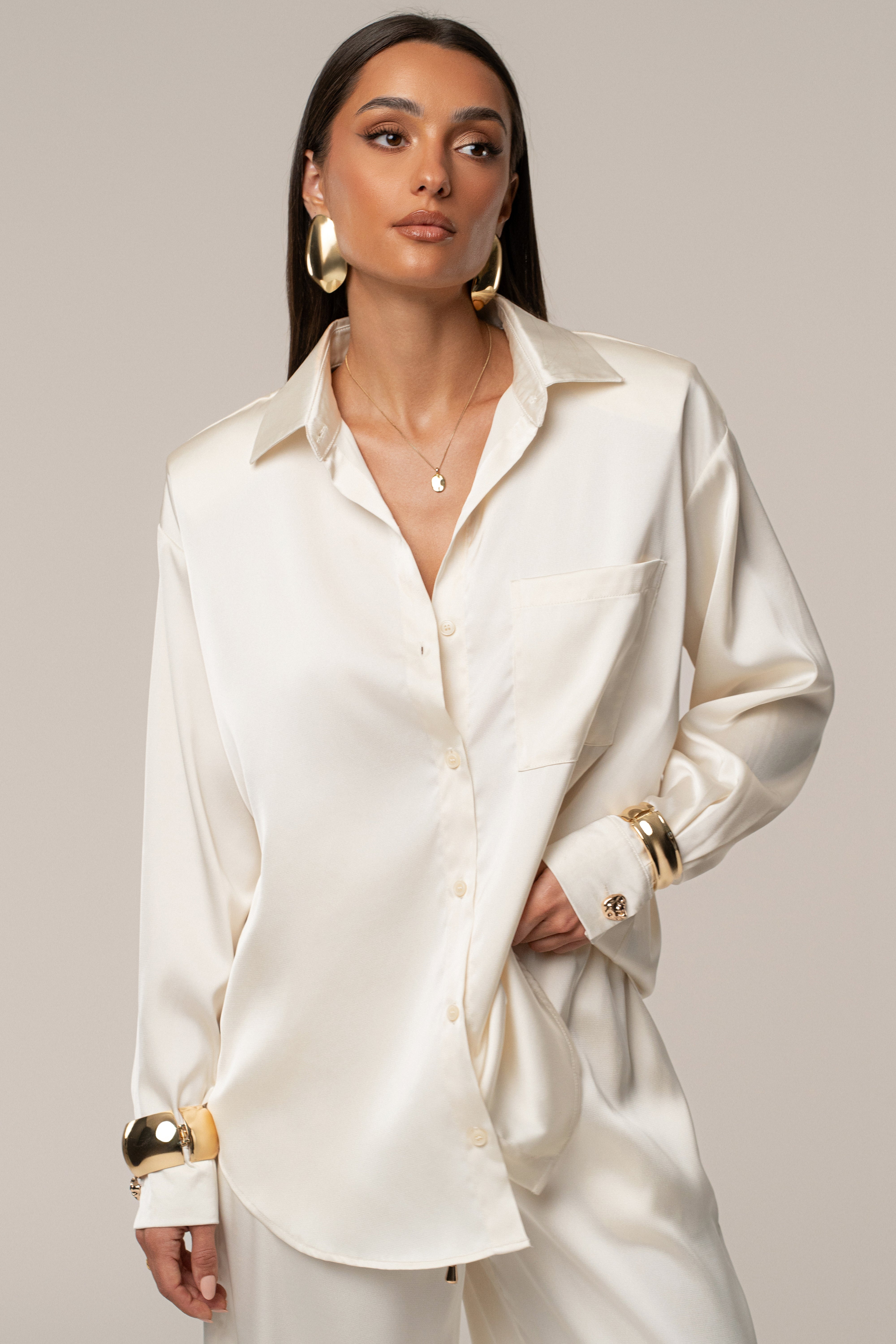 Ivory Island Ease Collared Satin Top