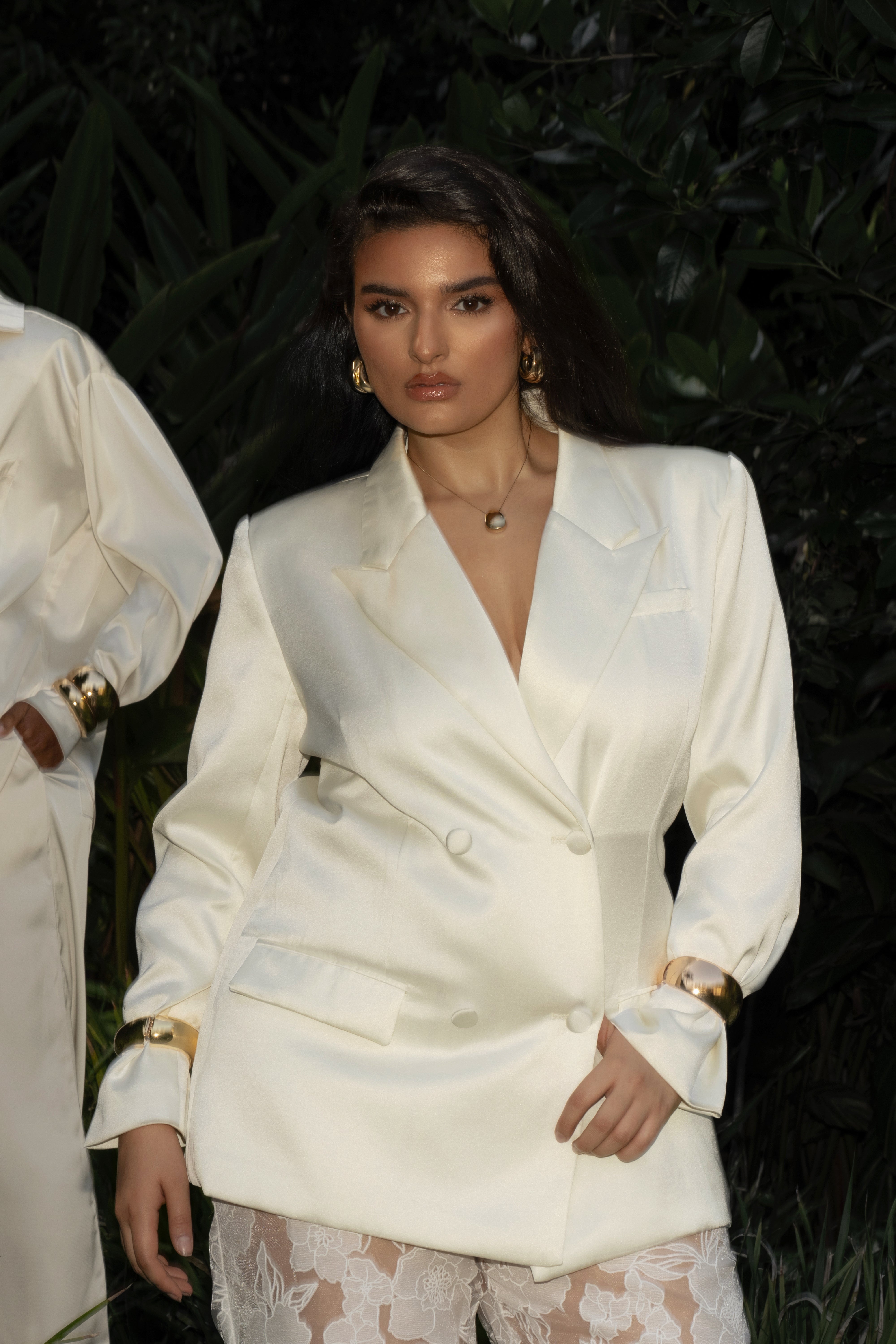Ivory Lara Oversize Satin Blazer